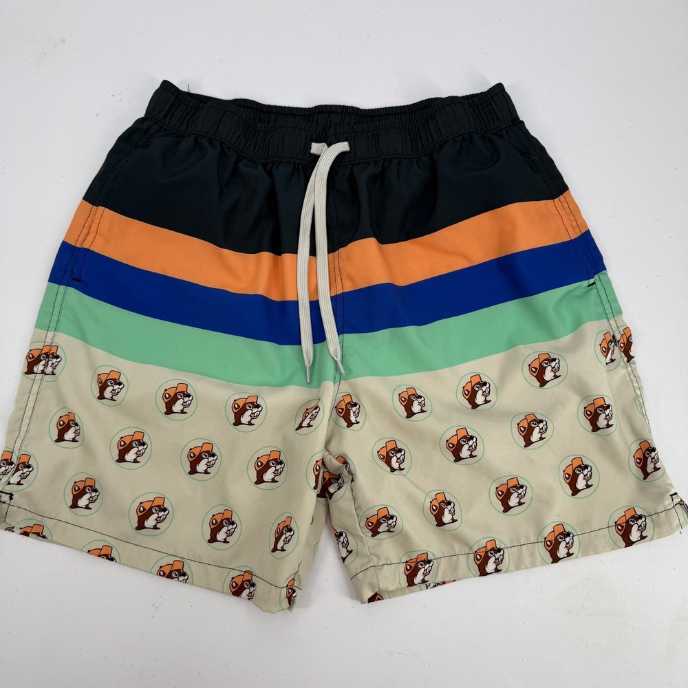 Buc-ee's Swim Trunks Mens Medium Multicolor Striped‎ Beaver Mascot Lined